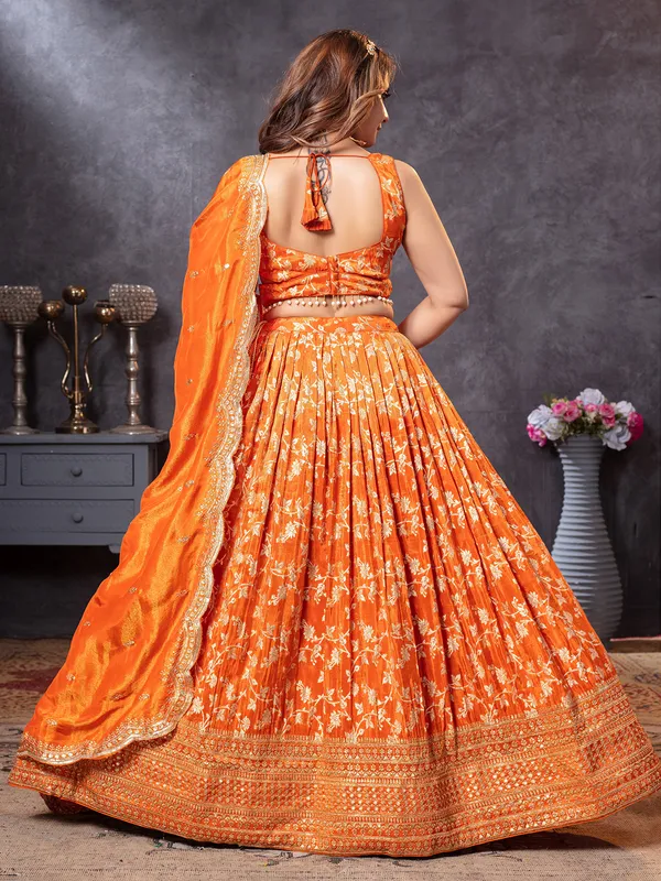 Orange tissue silk lehenga choli for bridal glam