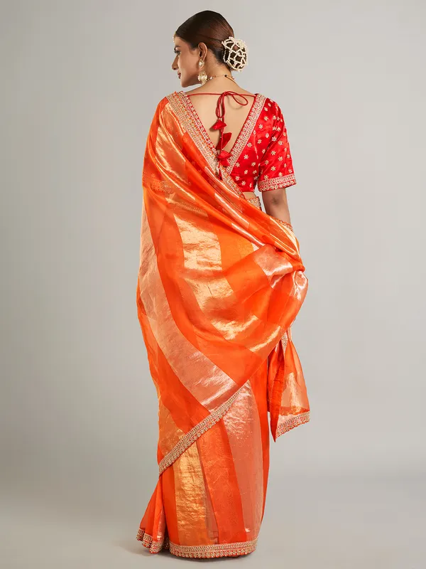 Orange tissue silk saree for wedding