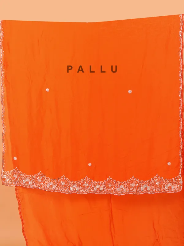Orange tissue silk saree with ready made blouse