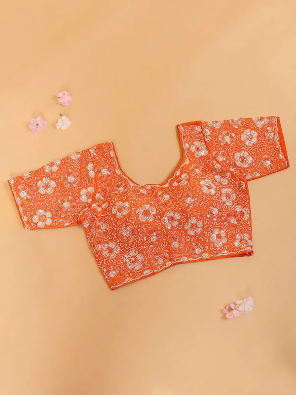 Orange tissue silk saree with ready made blouse
