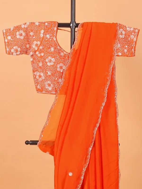 Orange tissue silk saree with ready made blouse