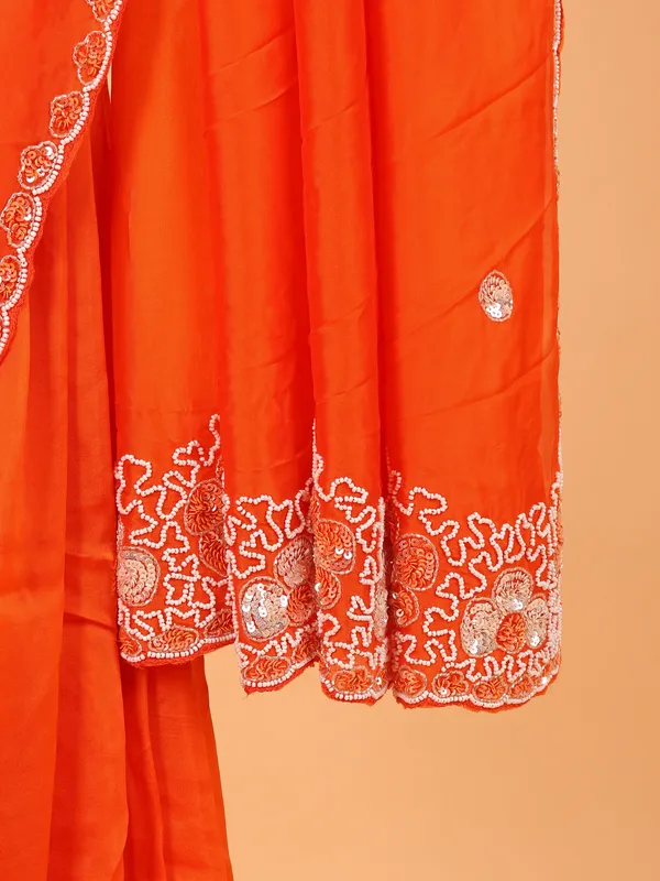 Orange tissue silk saree with ready made blouse