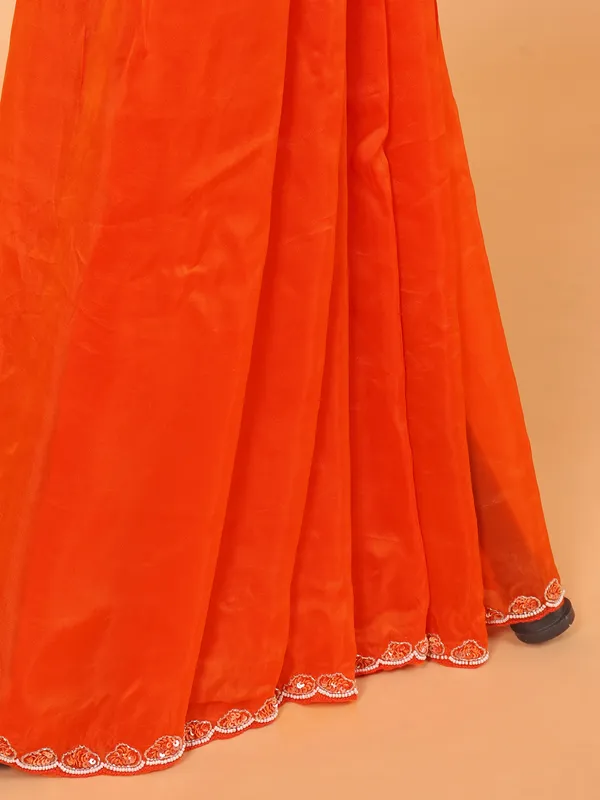 Orange tissue silk saree with ready made blouse