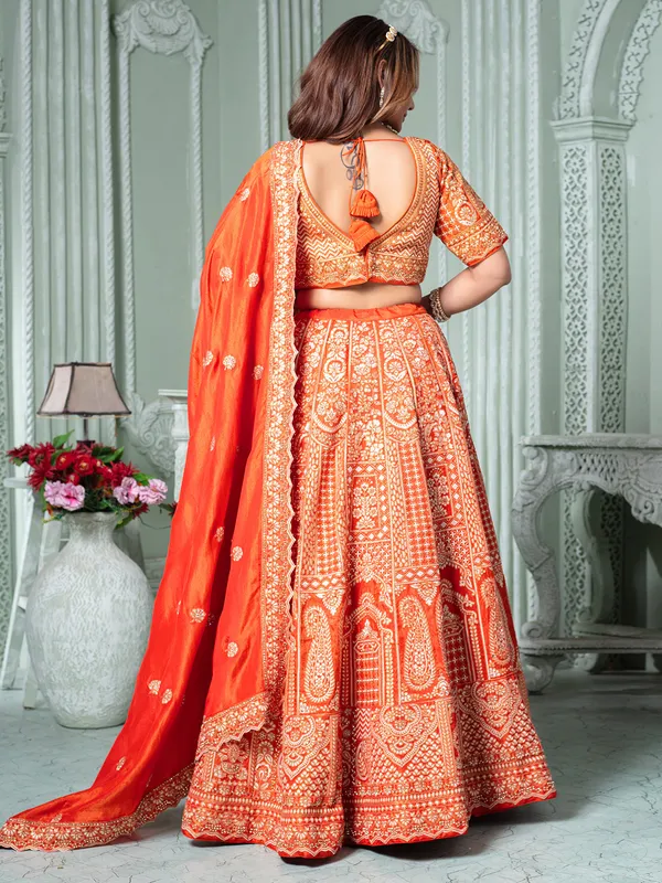 Orange tissue silk wedding wear lehenga choli