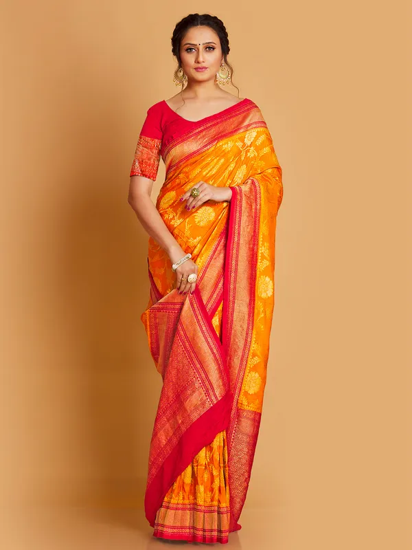 Orange wedding wear saree in silk