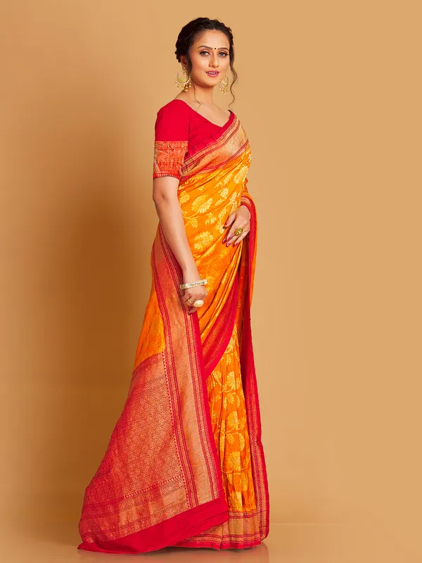 Orange wedding wear saree in silk