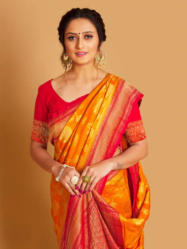 Orange wedding wear saree in silk