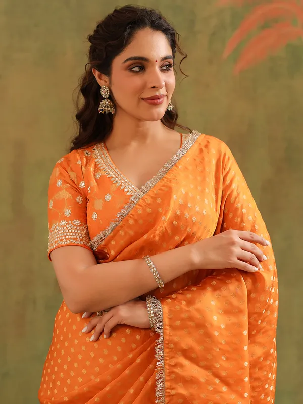 Orange wedding wear silk saree for women