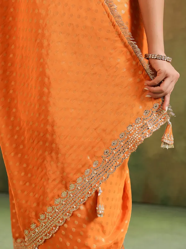 Orange wedding wear silk saree for women