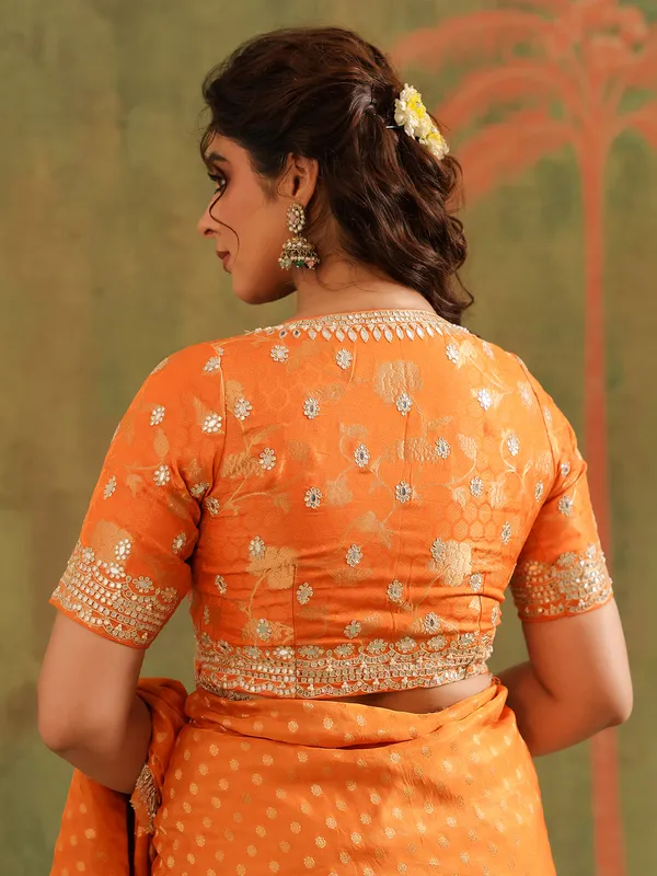 Orange wedding wear silk saree for women