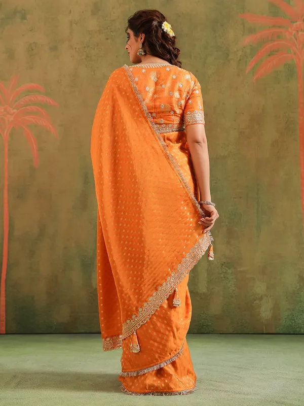 Orange wedding wear silk saree for women