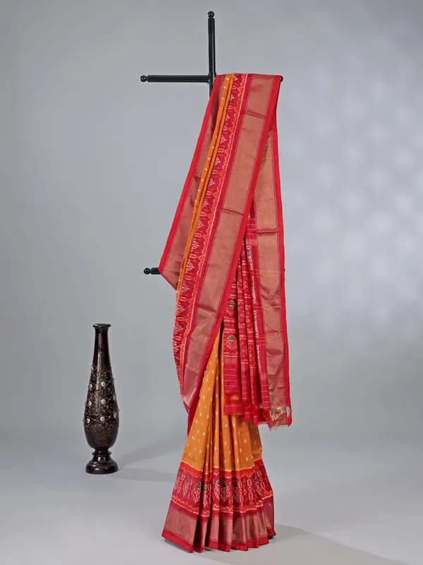 Orange zari weaving patola silk saree for radiant wedding