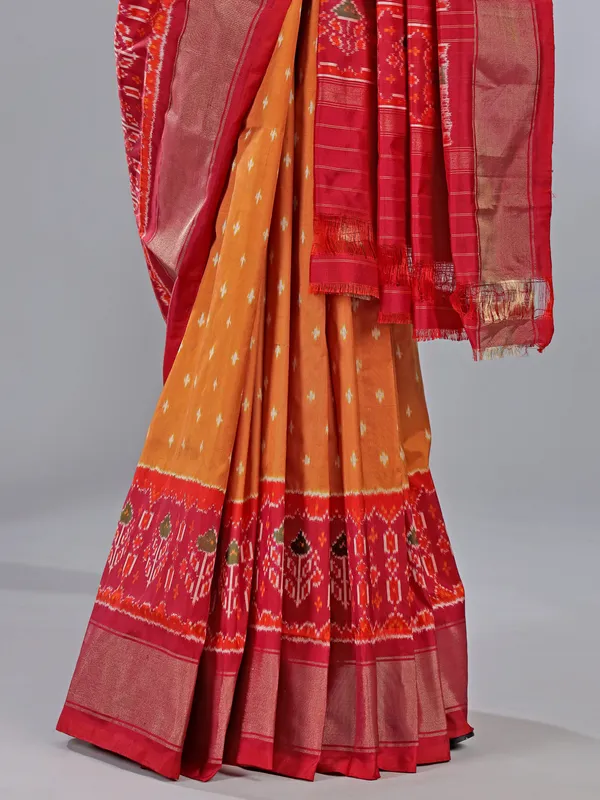 Orange zari weaving patola silk saree for radiant wedding