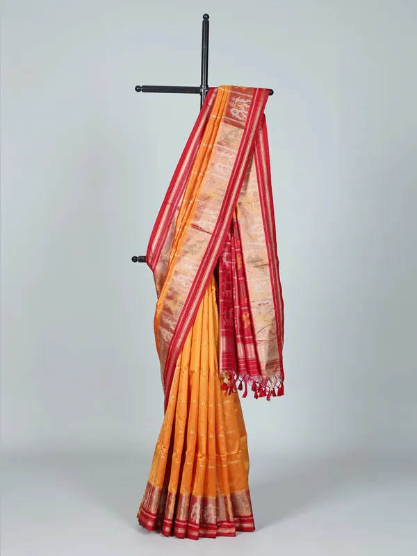 Orange zari weaving semi cotton silk saree for women