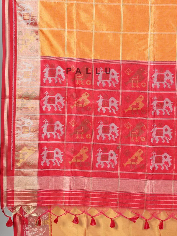 Orange zari weaving semi cotton silk saree for women