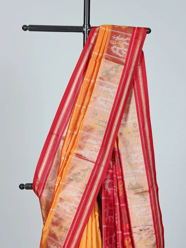 Orange zari weaving semi cotton silk saree for women