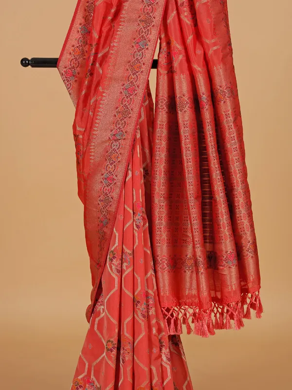 Orange zari worked silk saree