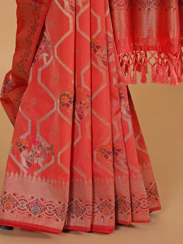 Orange zari worked silk saree