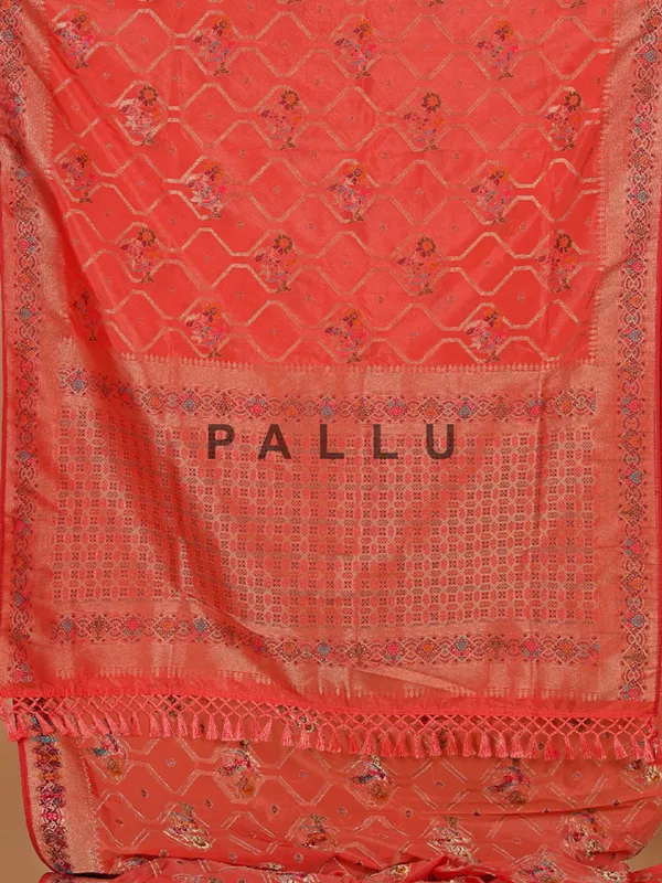 Orange zari worked silk saree