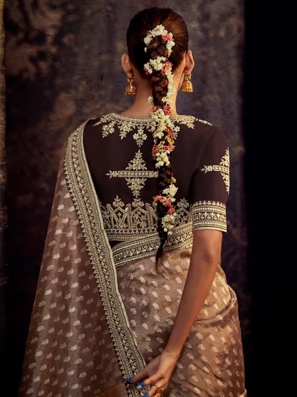 Organza beige saree for wedding