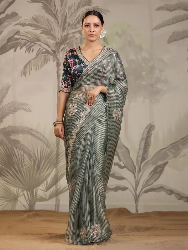 Organza black saree for wedding