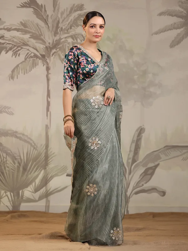 Organza black saree for wedding