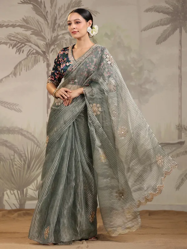 Organza black saree for wedding