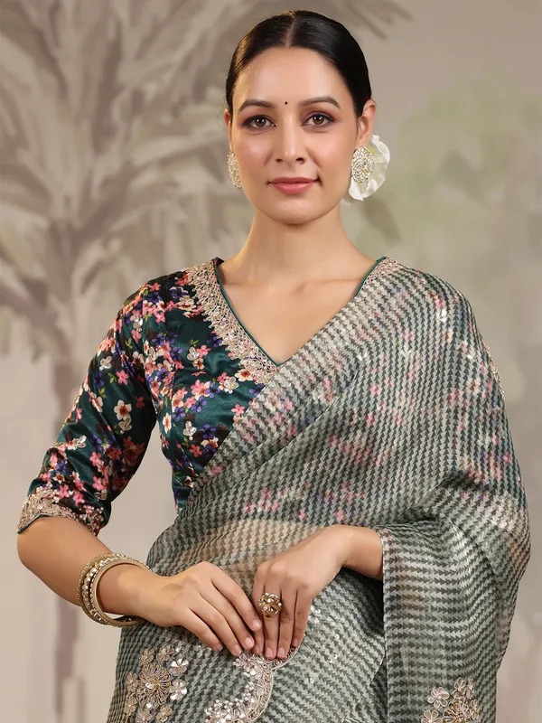 Organza black saree for wedding