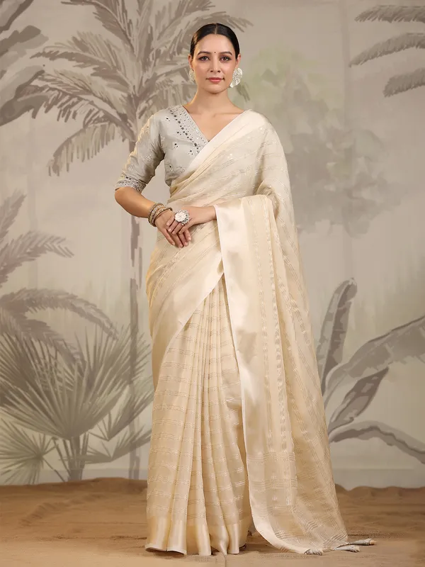 Organza cream wedding saree
