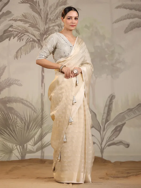 Organza cream wedding saree