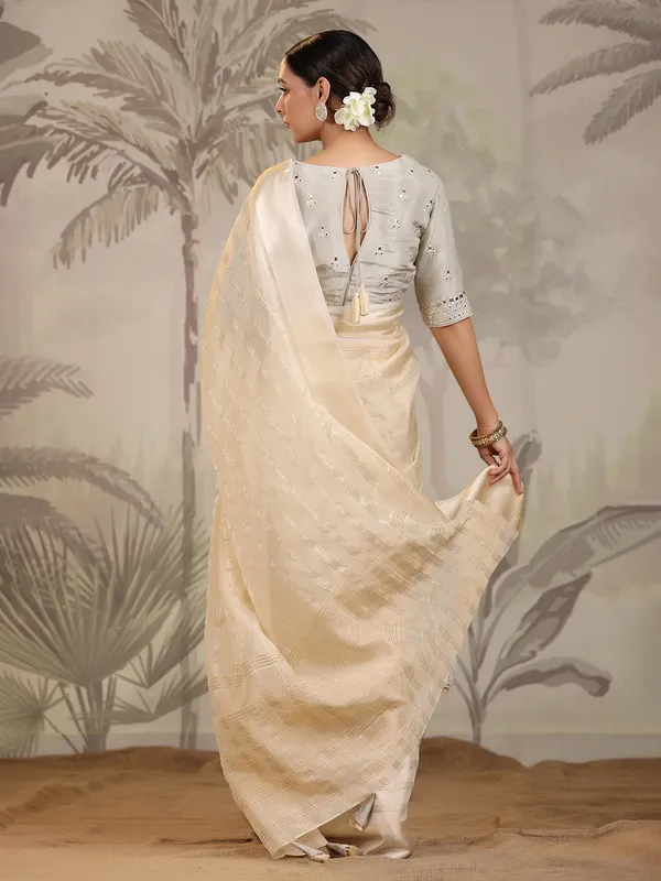 Organza cream wedding saree
