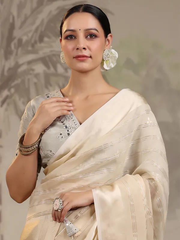 Organza cream wedding saree