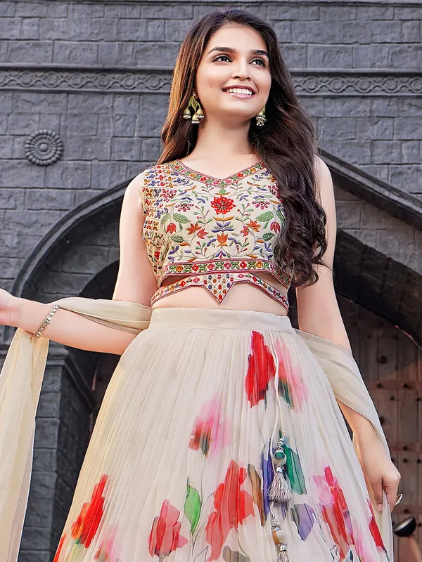 Organza off-white printed lehenga choli