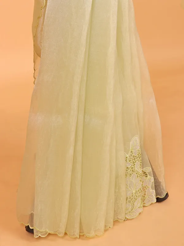 Organza pista green saree for wedding
