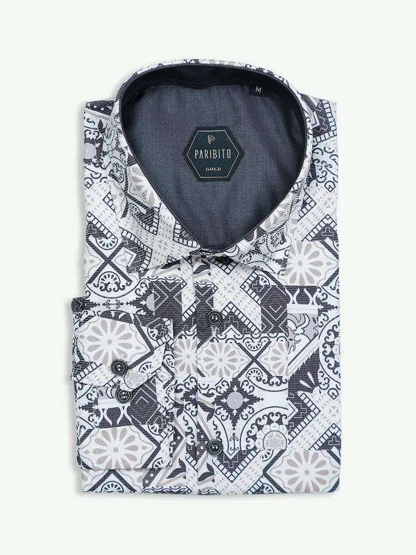 Paribito beige printed cotton shirt