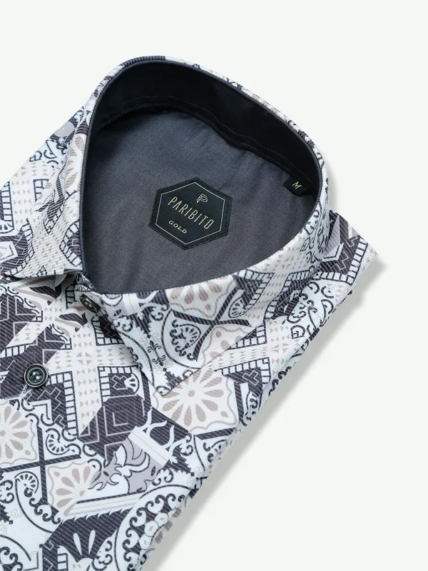 Paribito beige printed cotton shirt