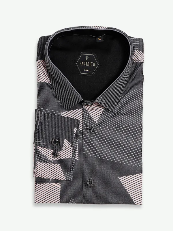 Paribito cotton dark grey printed shirt