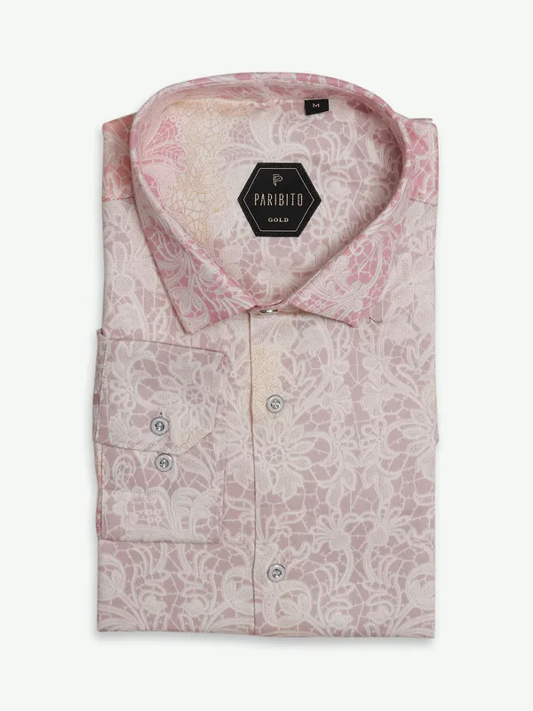 Paribito cotton onion pink printed shirt
