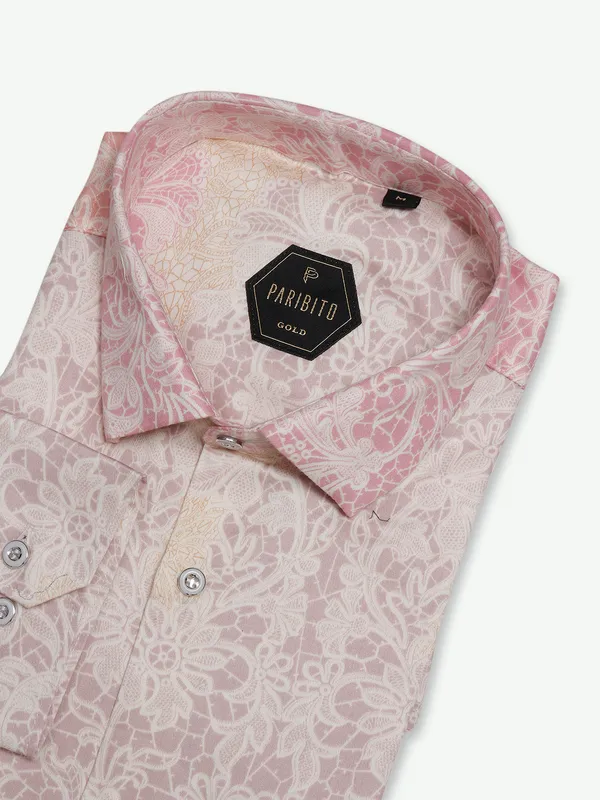 Paribito cotton onion pink printed shirt