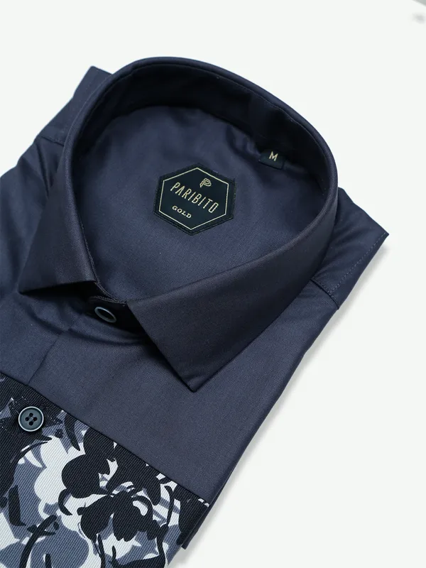 Paribito dark grey cotton printed shirt