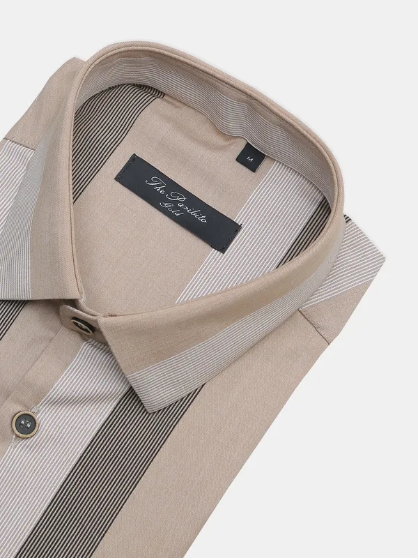 Paribito formal wear mens stripe shirt in beige