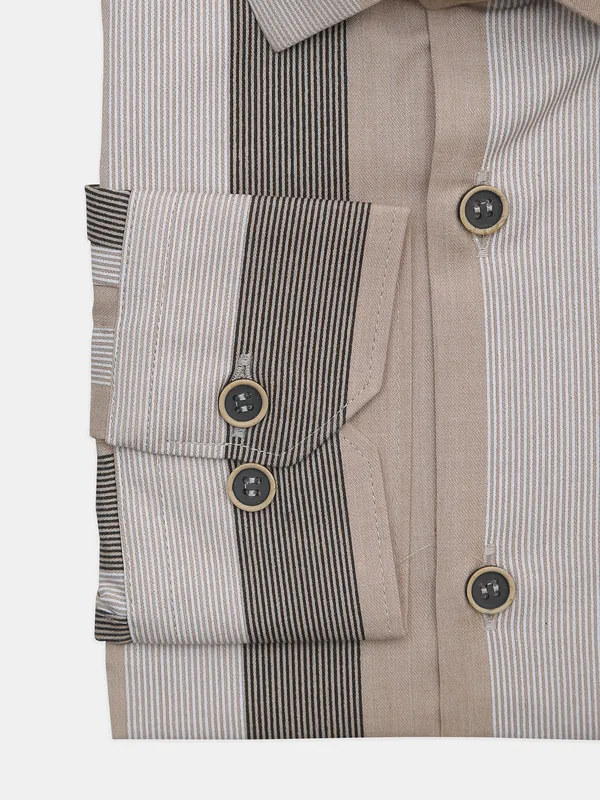 Paribito formal wear mens stripe shirt in beige
