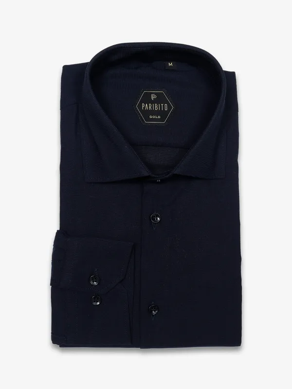 Paribito navy cotton texture shirt