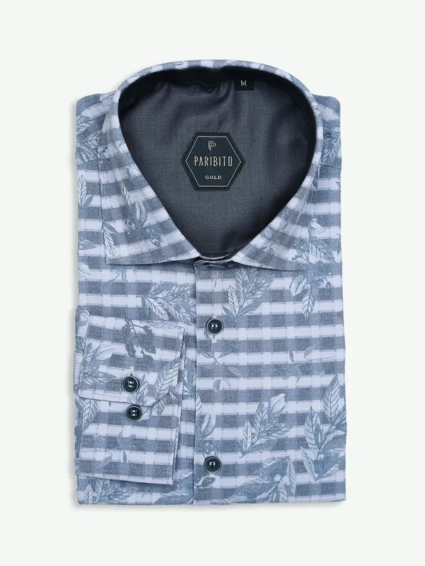 Paribito printed grey party wear shirt