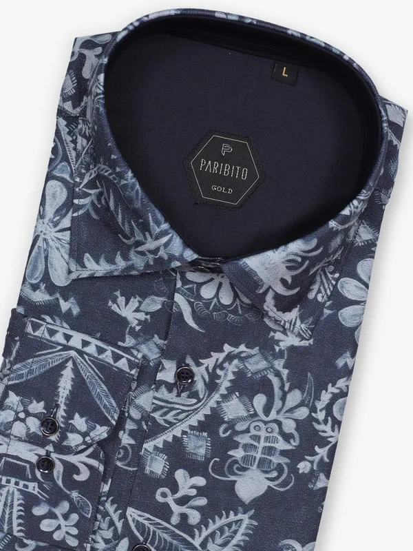 PARIBITO printed navy party wear shirt