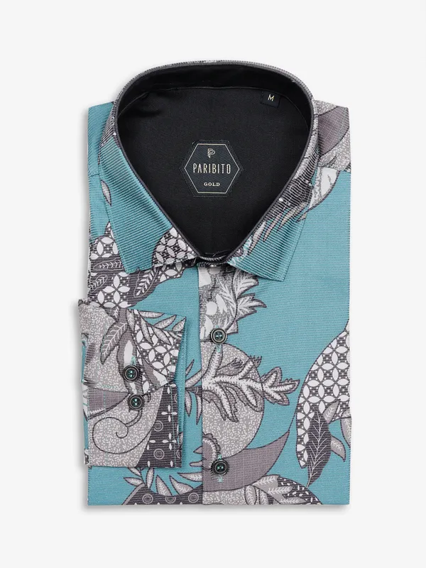 Paribito teal green printed shirt