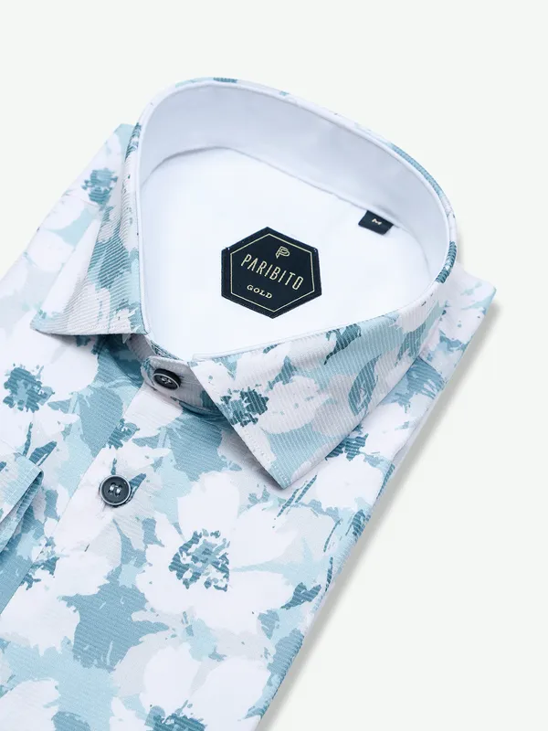 Paribito white and blue shirt in cotton
