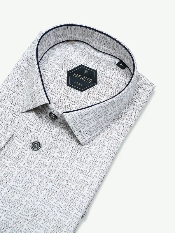 Paribito white cotton printed shirt