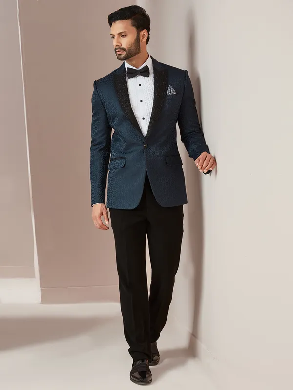 Party and reception wear suede rama blue coat suit