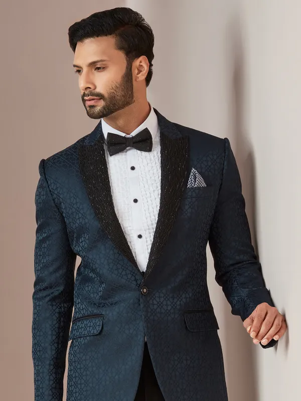 Party and reception wear suede rama blue coat suit